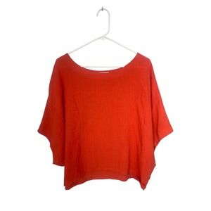 Cherry Betty Womens Rust Orange Cotton Dolman Sleeve Boxy Lagenlook Top L